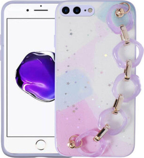 İphone 8 Plus Simli Desenli Ve Elcikli Şık Elsa Premium Kılıf