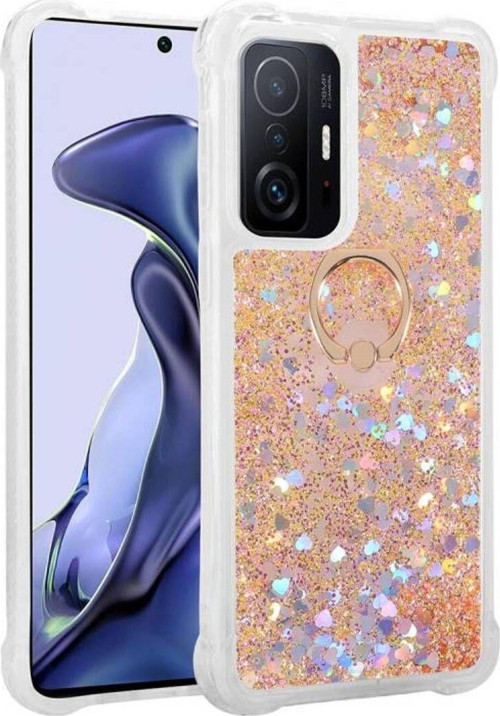 Xiaomi Mi 11T 5G Sıvı Simli Ve Yüzüklü Şık Milce Premium Silikon Kılıf