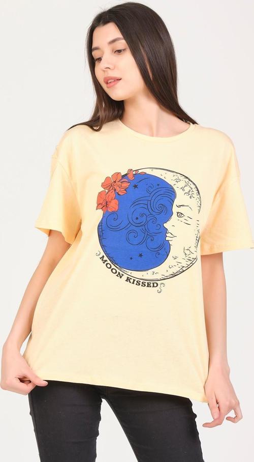 Kavuniçi Bisiklet Yaka Baskılı Kadın T-Shirt