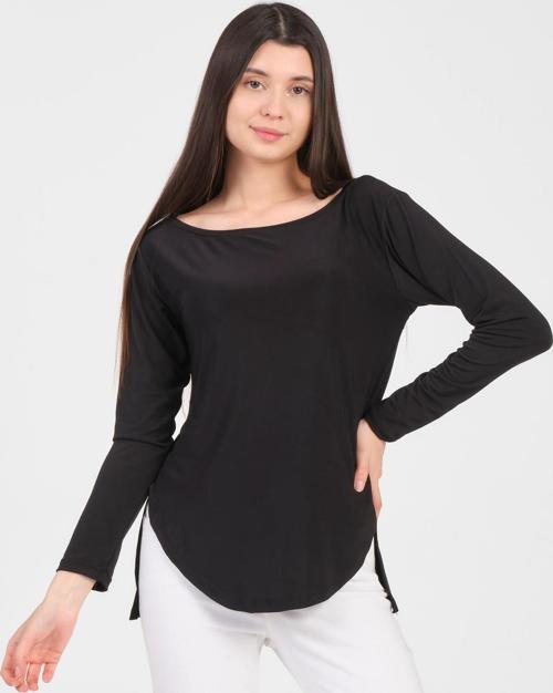 Siyah Uzun Kol Yırtmaçlı Sandy Kadın T-Shirt