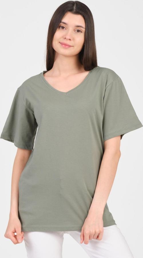 Yeşil V Yaka Kısa Kol Boyfriend Kadın T-Shirt