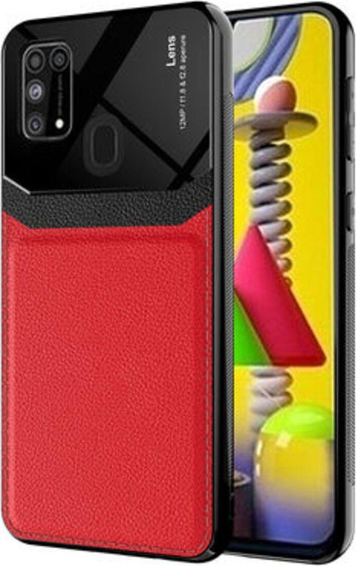 Samsung Galaxy M31 Şık Deri Görünümlü Sert Pc Emiks Premium Kılıf