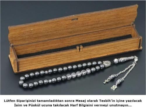 Kişiye Özel Isimli Tesbih - Hematit Taşı - Harfli Püsküllü Tesbih - Ahşap Kutulu Doğal Taş Tesbih