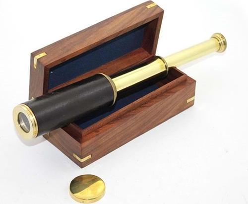 Ahşap Kutulu Deri İşlemeli Pirinç Dürbün