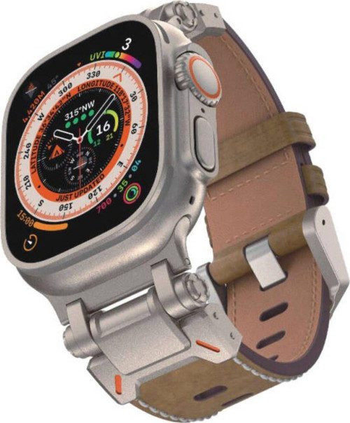 Apple Watch Ultra 49Mm Krd-114 Metal Başlıklı Suni Deri Kordon