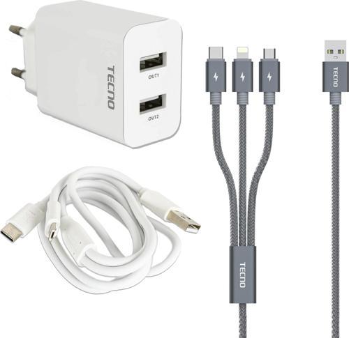 Pova Neo Çift UsbA & Type-C, Lightning, Micro Çıkışlı 3in1 Kablolu Hızlı Şarj Aleti