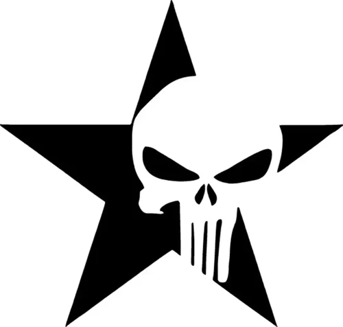 Yıldız içinde Punisher Sticker (Oto-Motor-Laptop-Duvar-Dekor) 10 x 10 cm
