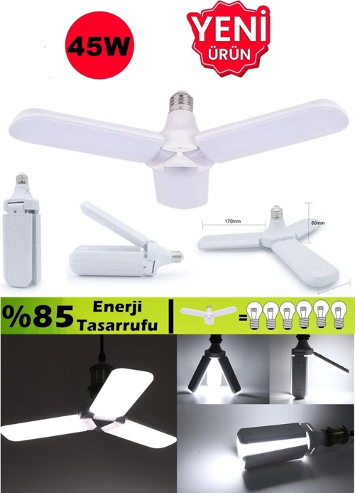 Pervane Ampül 45 W 3 Kollu Katlanır Pervane Led Ampül Tasarruflu Kanatlı Led