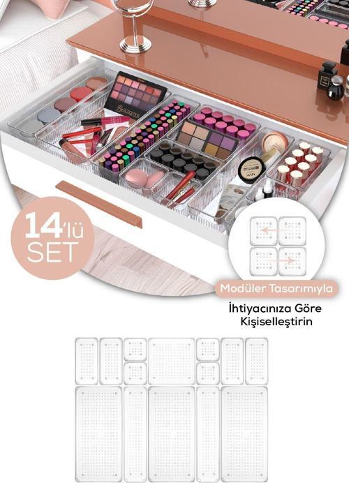 14lü Dolap İçi-Çekmce İçi Kozmetik Takı Aksesuar Düzenleyici Organizer