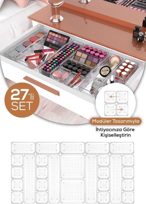 27li Dolap İçi-Çekmce İçi Kozmetik Takı Aksesuar Düzenleyici Organizer
