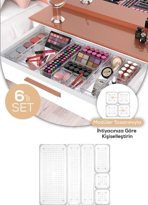 6lı Çekmece İçi - Dolap İçi Banyo Makyaj Takı Düzenleyici Organizer