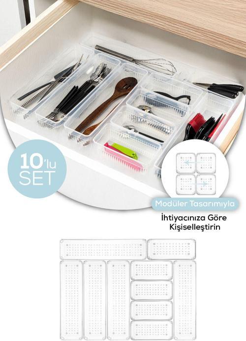 10 Parça Çekmece İçi Düzenleyici - Mutfak Dolap İçi Kaşıklık Düzenleme Organizeri