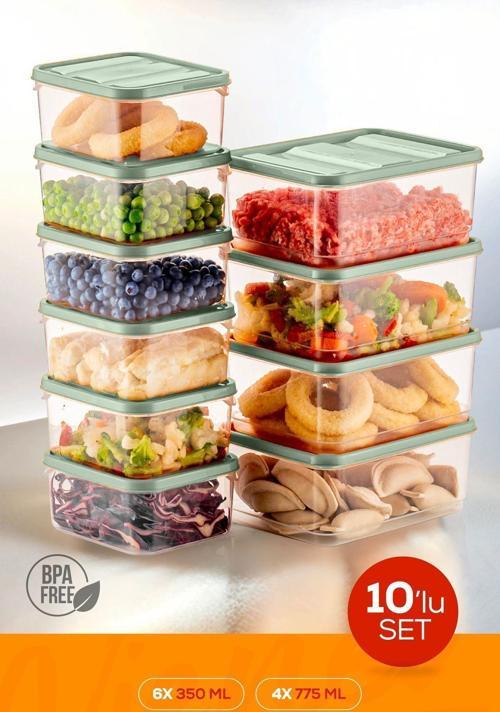 10lu Buzdolabı Düzenleyici Organizer Mikrodalgaya Uygun Difriz Saklama Kabı Mint