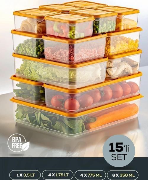15li Buzdolabı Düzenleyici Organizer Mikrodalgaya Uygun Difriz Saklama Kabı Turuncu
