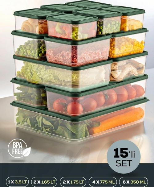 15li Buzdolabı Düzenleyici Organizer Mikrodalgaya Uygun Difriz Saklama Kabı Yeşil