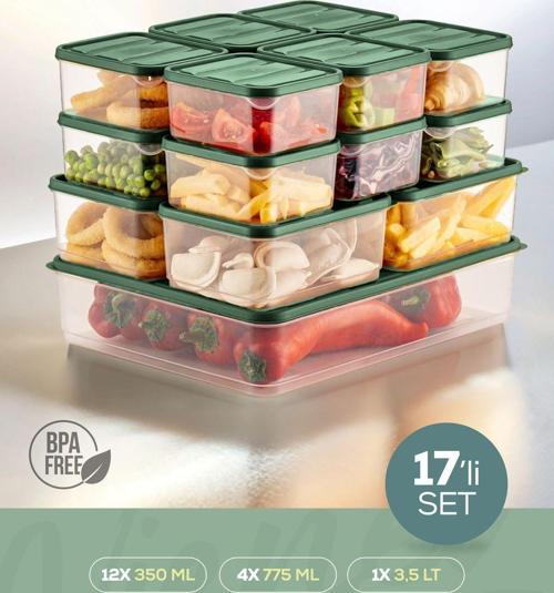 17li Buzdolabı Düzenleyici Organizer Mikrodalgaya Uygun Difriz Saklama Kabı Yeşil