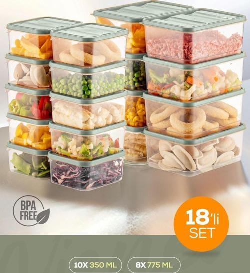 18li Buzdolabı Düzenleyici Organizer Mikrodalgaya Uygun Difriz Saklama Kabı Mint