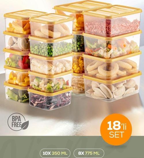 18li Buzdolabı Düzenleyici Organizer Mikrodalgaya Uygun Difriz Saklama Kabı Sarı