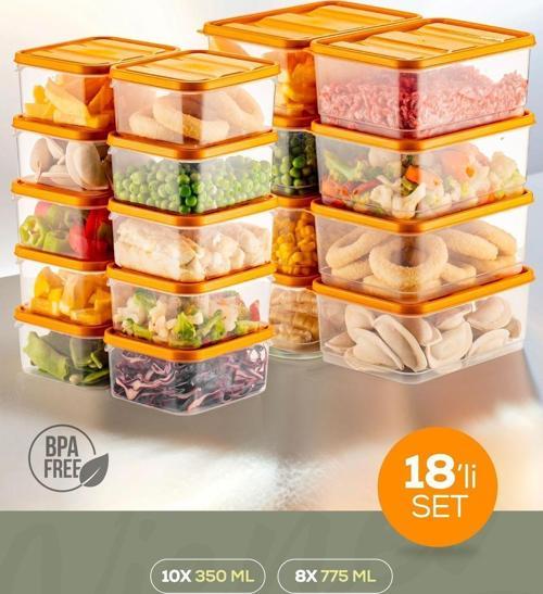 18li Buzdolabı Düzenleyici Organizer Mikrodalgaya Uygun Difriz Saklama Kabı Turuncu