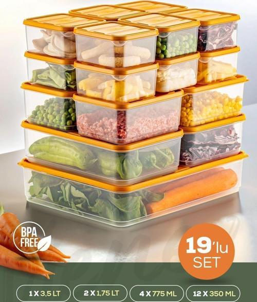 19lu Buzdolabı Düzenleyici Organizer Mikrodalgaya Uygun Difriz Saklama Kabı Turuncu