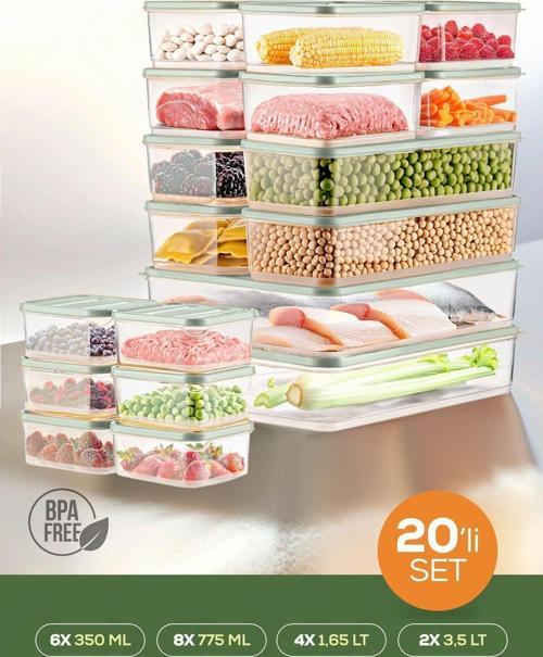 20li Buzdolabı Düzenleyici Organizer Mikrodalgaya Uygun Difriz Saklama Kabı Mint
