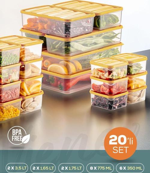 20li Buzdolabı Düzenleyici Organizer Mikrodalgaya Uygun Difriz Saklama Kabı Sarı