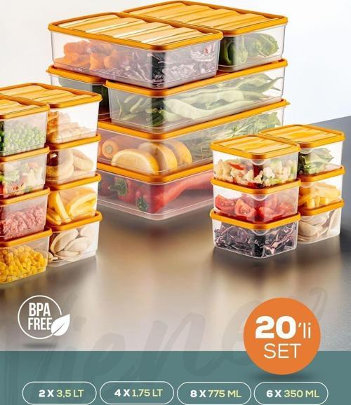 20li Buzdolabı Düzenleyici Organizer Mikrodalgaya Uygun Difriz Saklama Kabı Turuncu