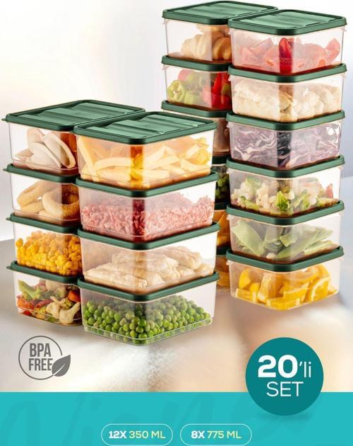 20li Buzdolabı Düzenleyici Organizer Mikrodalgaya Uygun Difriz Saklama Kabı Yeşil
