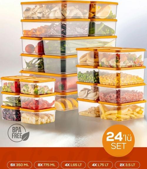 24lü Buzdolabı Düzenleyici Organizer Mikrodalgaya Uygun Difriz Saklama Kabı Turuncu