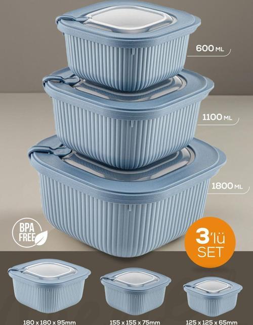 3lü Mikrodalga ve Difrize Uygun Vip Kapaklı Özel Saklama Kabı Seti Mavi