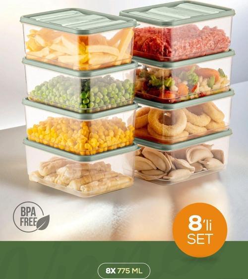 8li Buzdolabı Düzenleyici Organizer Mikrodalgaya Uygun Difriz Saklama Kabı Mint