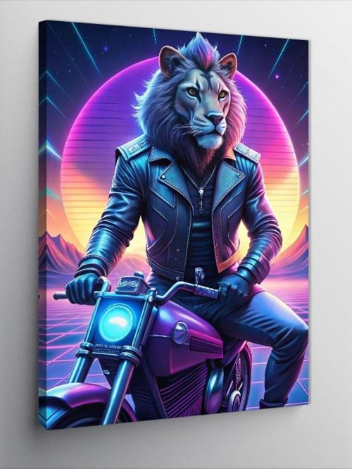 Kanvas Tablo Motosiklet Kullanan Aslan