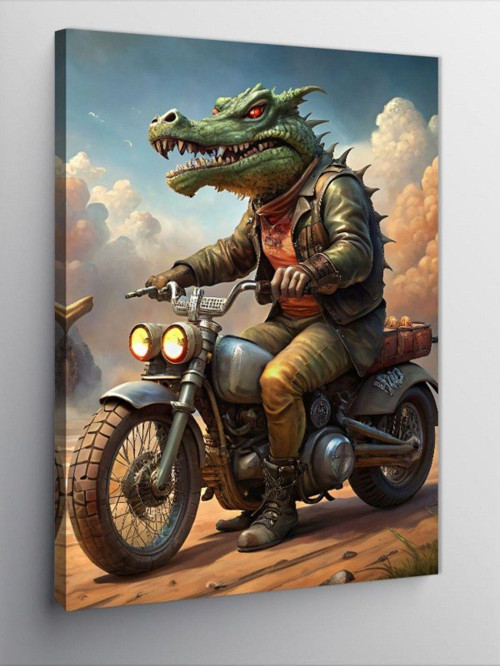 Kanvas Tablo Motosikletli Timsah