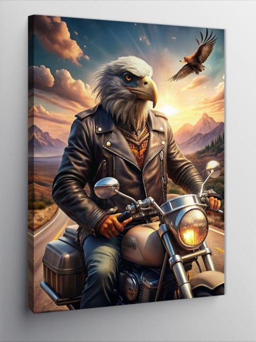 Kanvas Tablo Motosiklet Kullanan Kartal