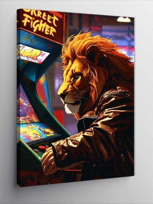 Kanvas Tablo Atari Oynayan Aslan