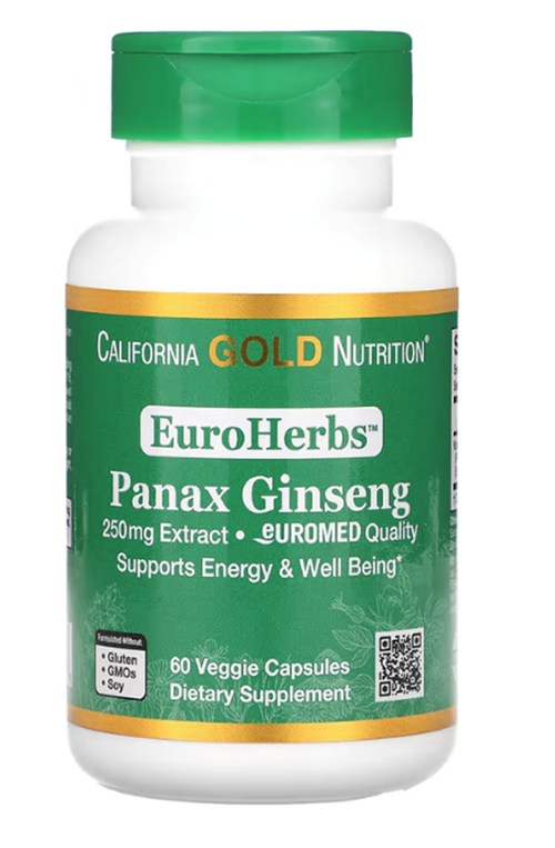 , Euroherbs, Korean Panax Ginseng Extract, Euromed Quality, 250 Mg, 60 Veg