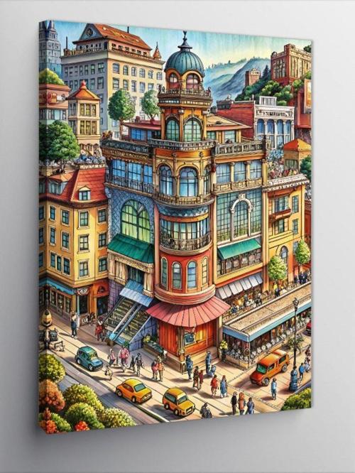 Kanvas Tablo İnsanlar Ve Binalar