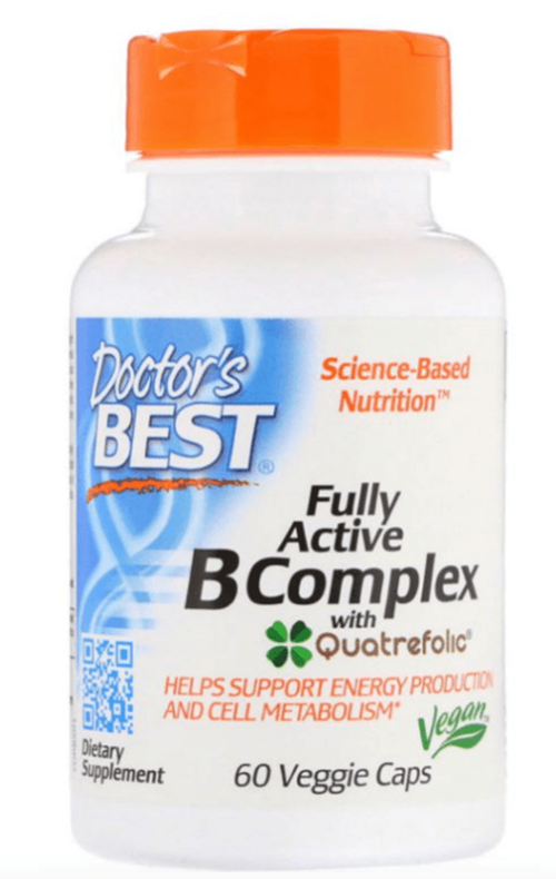 Doctors Best Fully Active B Complex With Quatrefolic 60 Veggie Caps (B1-B2-B3-B6-B12-Biotin-Vita.C)