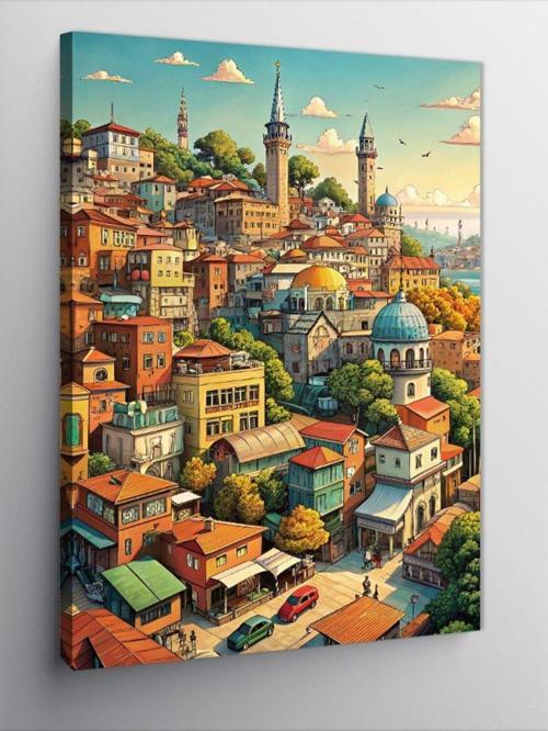 Kanvas Tablo İstanbul Manzaralı Çizim