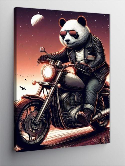 Kanvas Tablo Motosikletli Panda