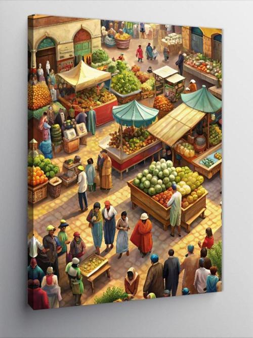 Kanvas Tablo Eski Zamanlı Köy Pazarı