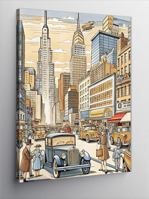 Kanvas Tablo Eski Arabalar Ve Şehir