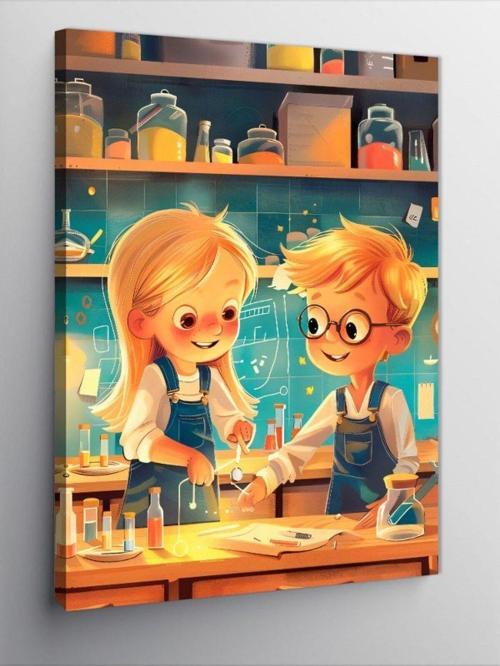 Kanvas Tablo Deney Yapan Çocuklar