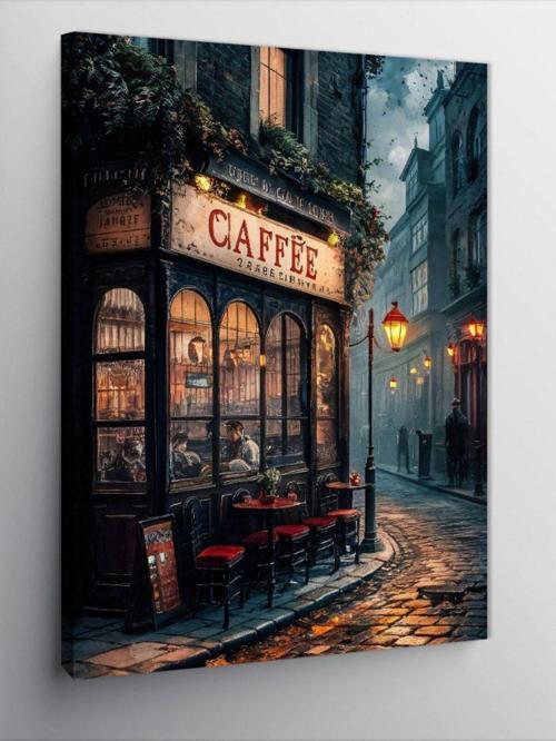 Kanvas Tablo Yol Kenarındaki Kafe