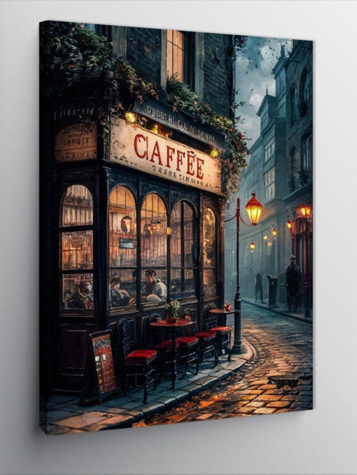 Kanvas Tablo Yol Kenarındaki Kafe