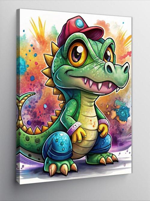 Kanvas Tablo Şapkalı Yavru T-Rex