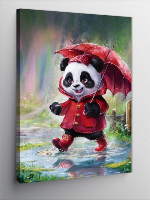 Kanvas Tablo Yağmurda Sevimli Panda