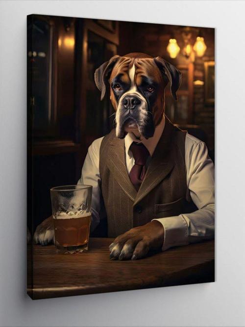 Kanvas Tablo Bar Masasında Köpek