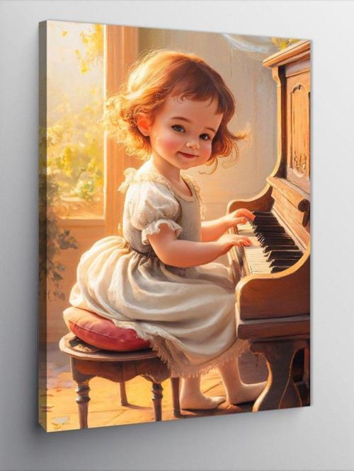 Kanvas Tablo Piyano çalan sevimli kız