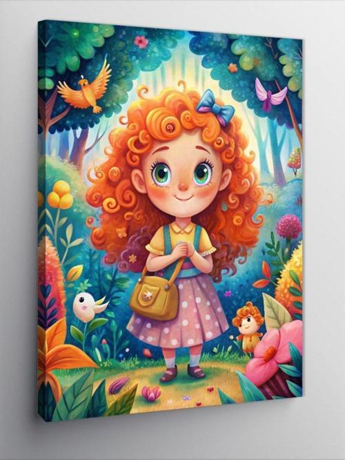 Kanvas Tablo Kız çocuğu kırda ve hayvanlar